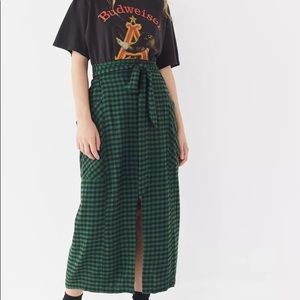 UO Dorothy Flannel Tie-Front Midi Skirt